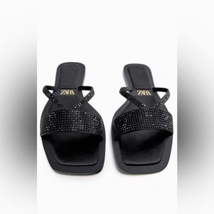 Zara Rhinestone Trim Flat Sandals
